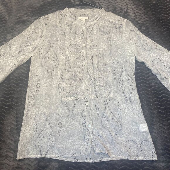 J.Crew Womens Paisley Print 100% Silk Button-Up Blouse With Ruffle Detail Size 2 - Picture 1 of 7